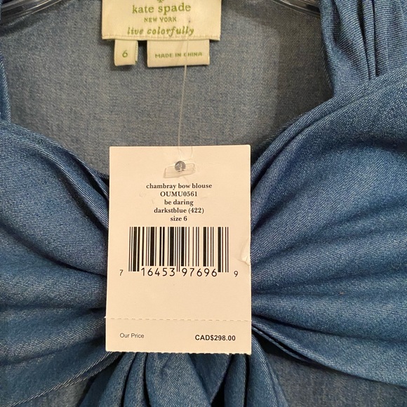 Kate Spade Chambray Bow front blouse size 6 NWT - Picture 6 of 6